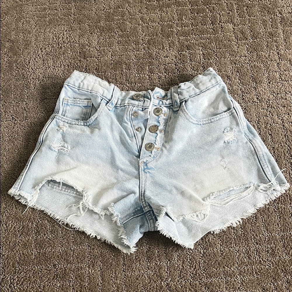 Zara Girls Light Blue Frayed Jean Shorts